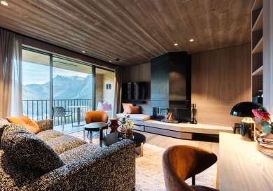 Photo of living room inside austrian chalet.