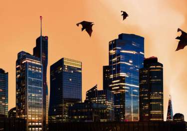 London skyline with bats.