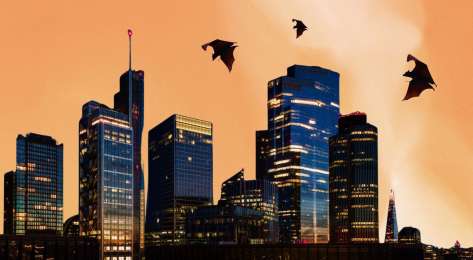 London skyline with bats.