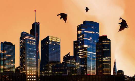 London skyline with bats.