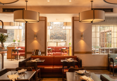 Warm restaurant interiors.