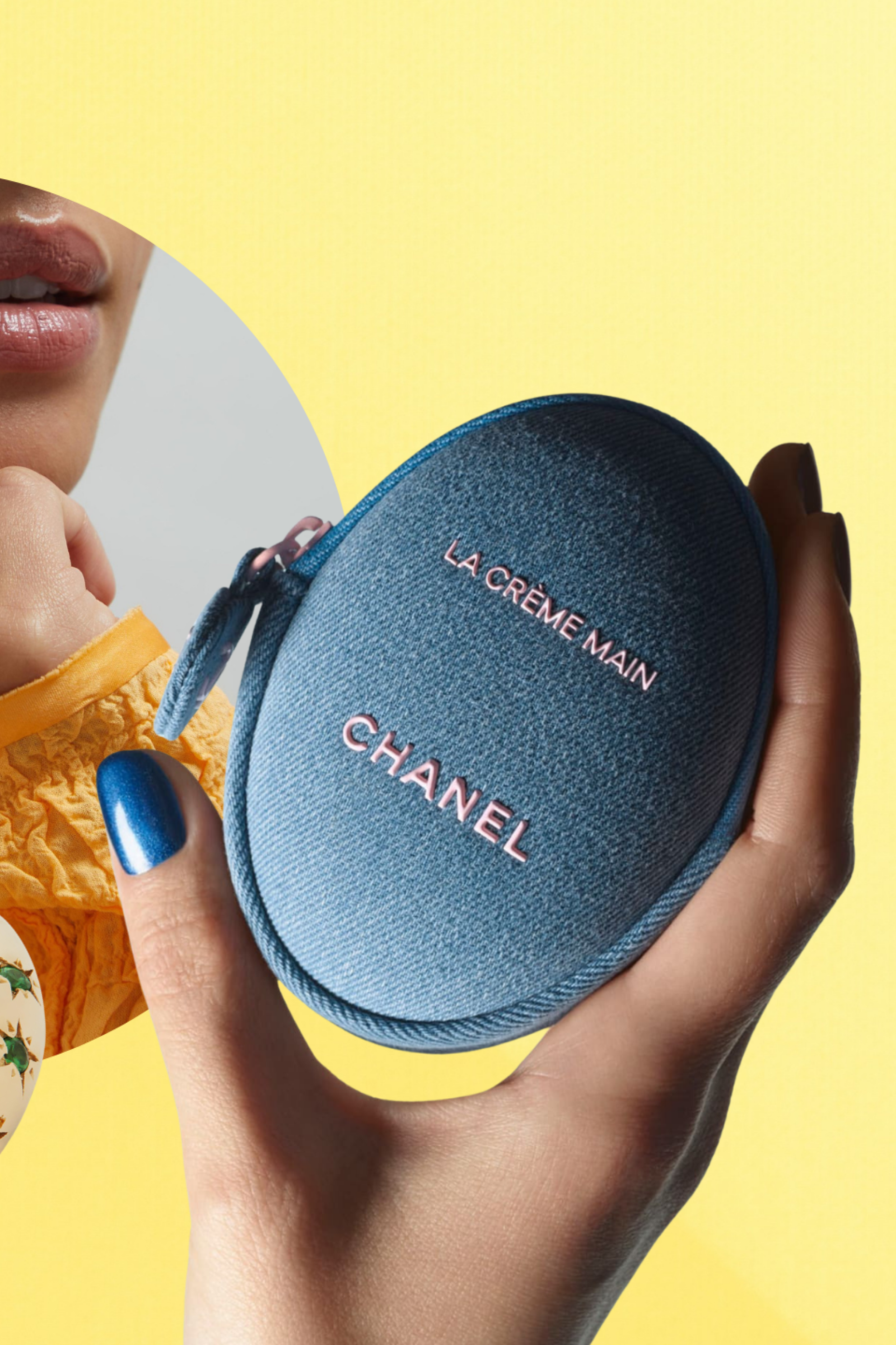 beauty and jewellery items on butter yellow background