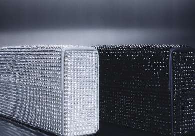 Silver and black crystal clutch bags.