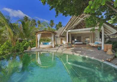 View of outdoor pool at milaidhoo maldives .