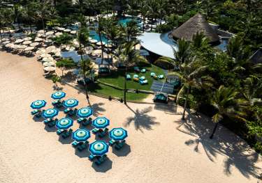 Aerial view of beach at hotel in bali .