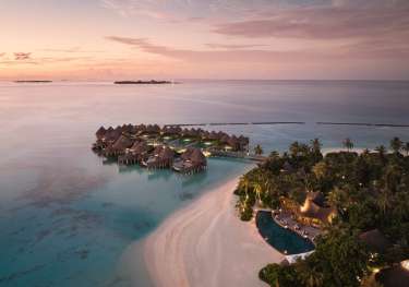 Aerial view of the nautilus hotel in the maldives.