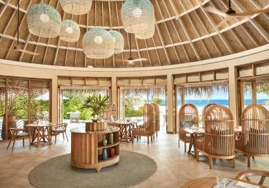 Interior of restaurant at the nautilus in the maldives.