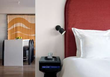 Sea containers suite with red bed .