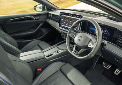 Interiors of vw passat ehybrid car.