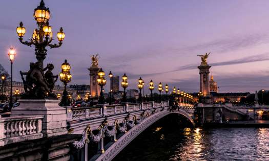 Paris bridge in the evening.