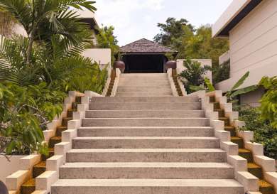 Exterior staircase at hotel in thailand.