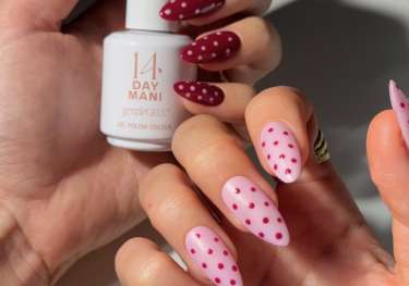 Red and pink polka dot manicure.