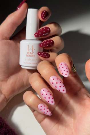 Red and pink polka dot manicure.