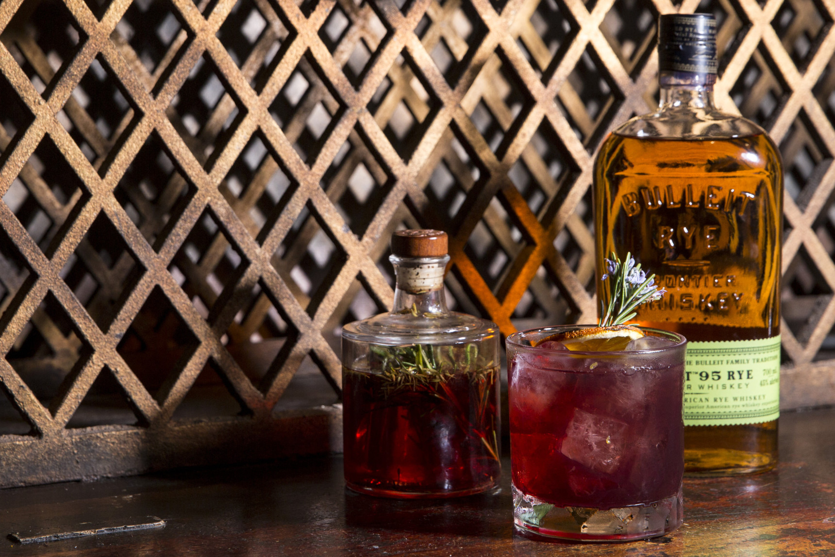 Off With Their Heads! - Rye whiskey, campari infused with thyme, pinot noir, sweet vermouth & orange peel