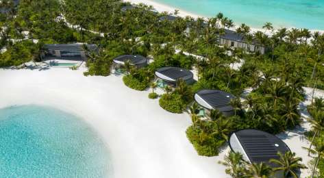 View of ritz carlton hotel in the maldives.