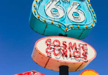 Route 66 signage.