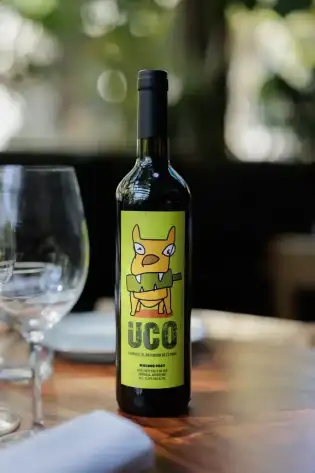 Bottle of wine at sagardi restaurant.