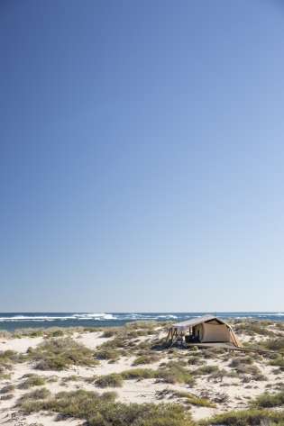 Sal salis honeymoon tent on australian beach.