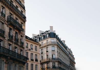 Buildings in paris with iron balconies.