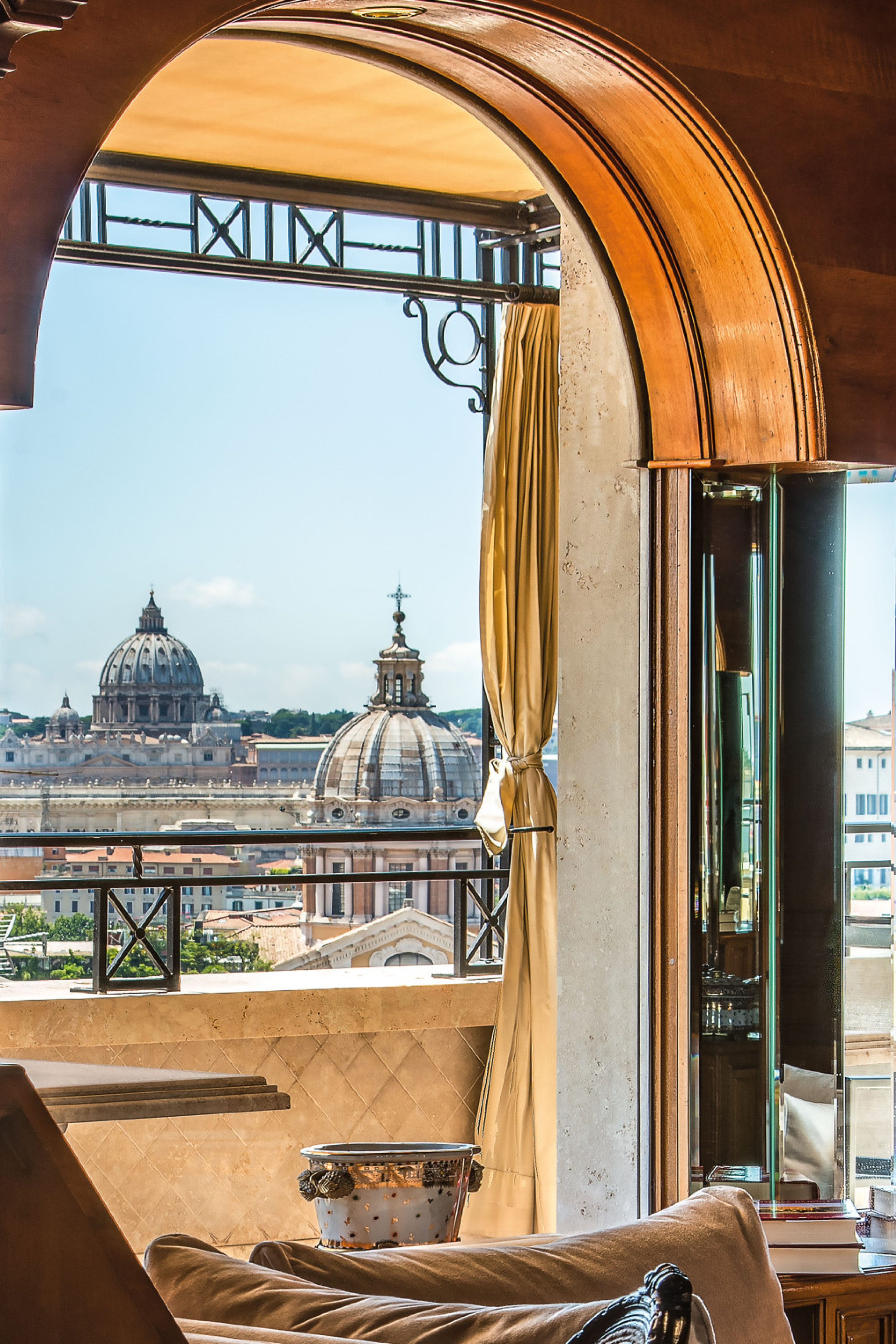 hotel suite in Rome with city skyline view