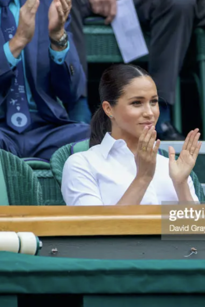 Kate Middleton, Meghan Markle, and Pippa Middleton clapping at Centre Court, Wimbledon.