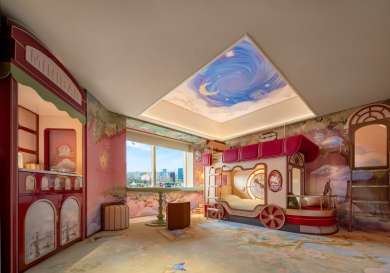 Childhood dream-themed living room at hotel in shanghai.