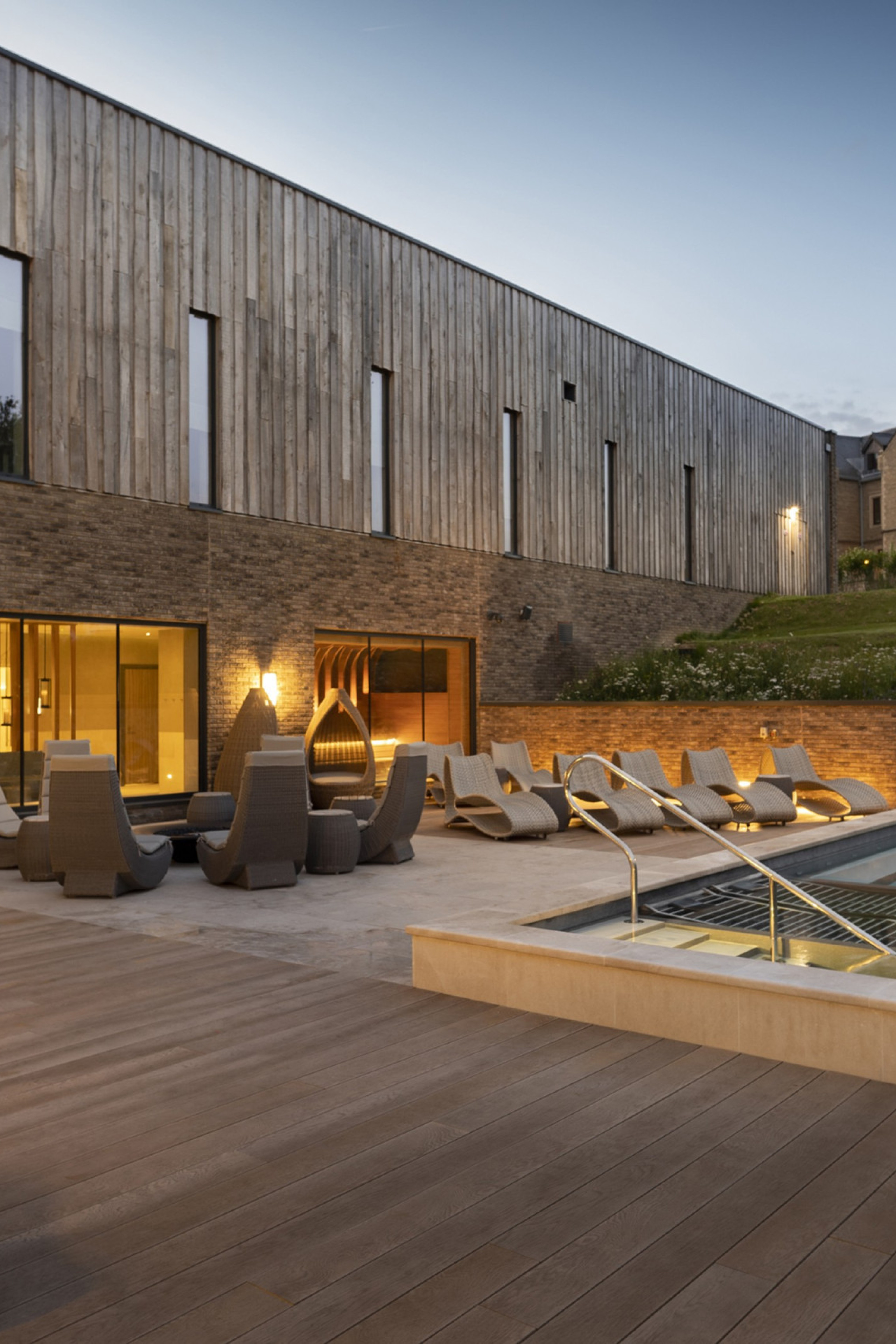 photo of hotel outdoor pool at dusk