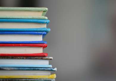 Stack of colourful books.