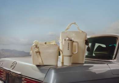 Stanley picnic products on rear bumper of classic car.