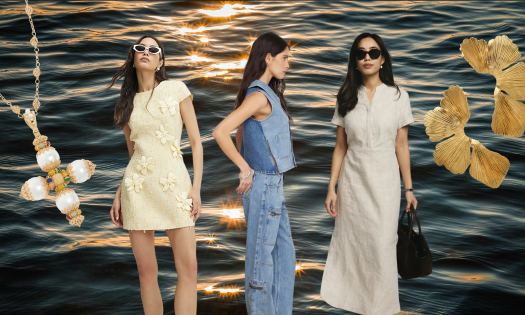 Spring/summer fashion trends on sea background.