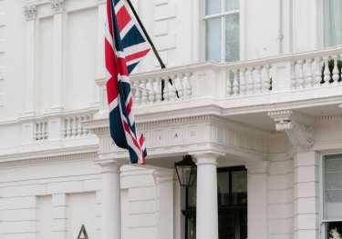 Exterior front entrance of London hotel .