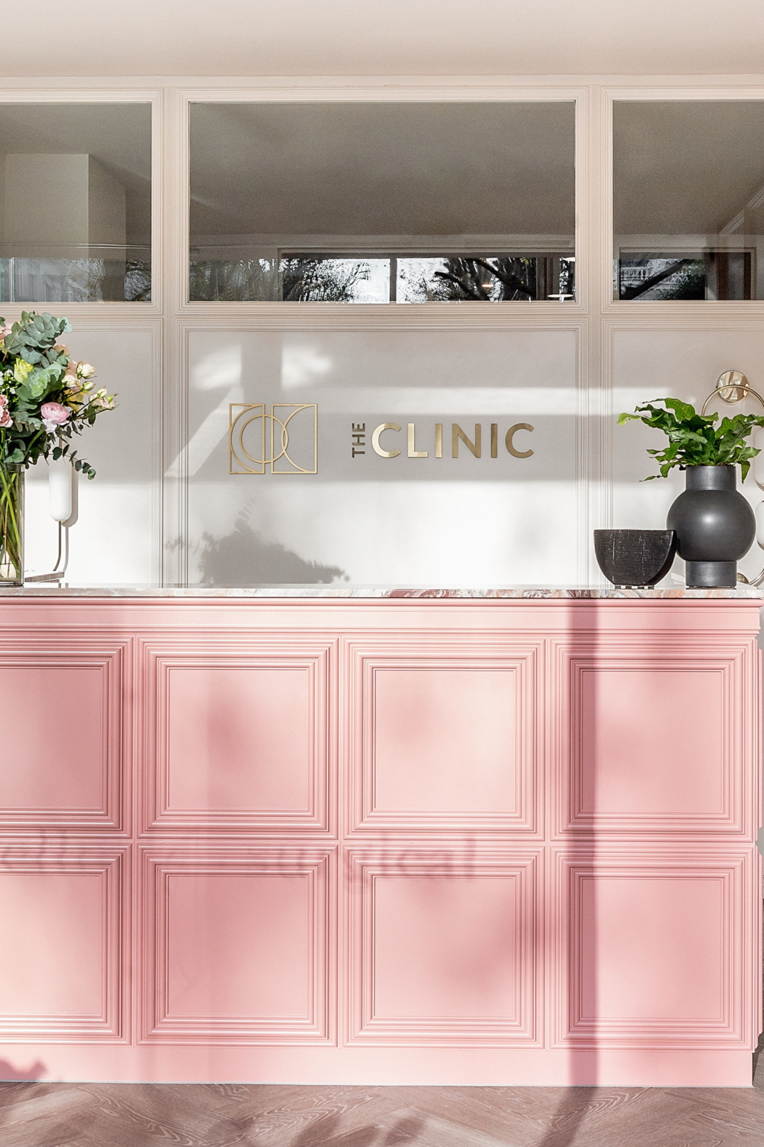 pink front desk in london beauty clinic 