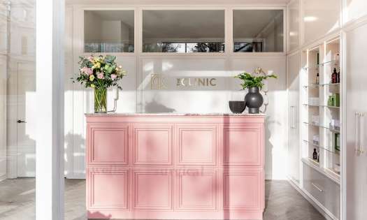 Pink front desk in london beauty clinic .