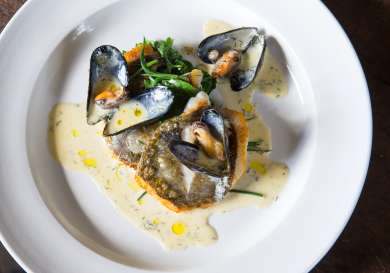 Photo of seafood meal at hotel .