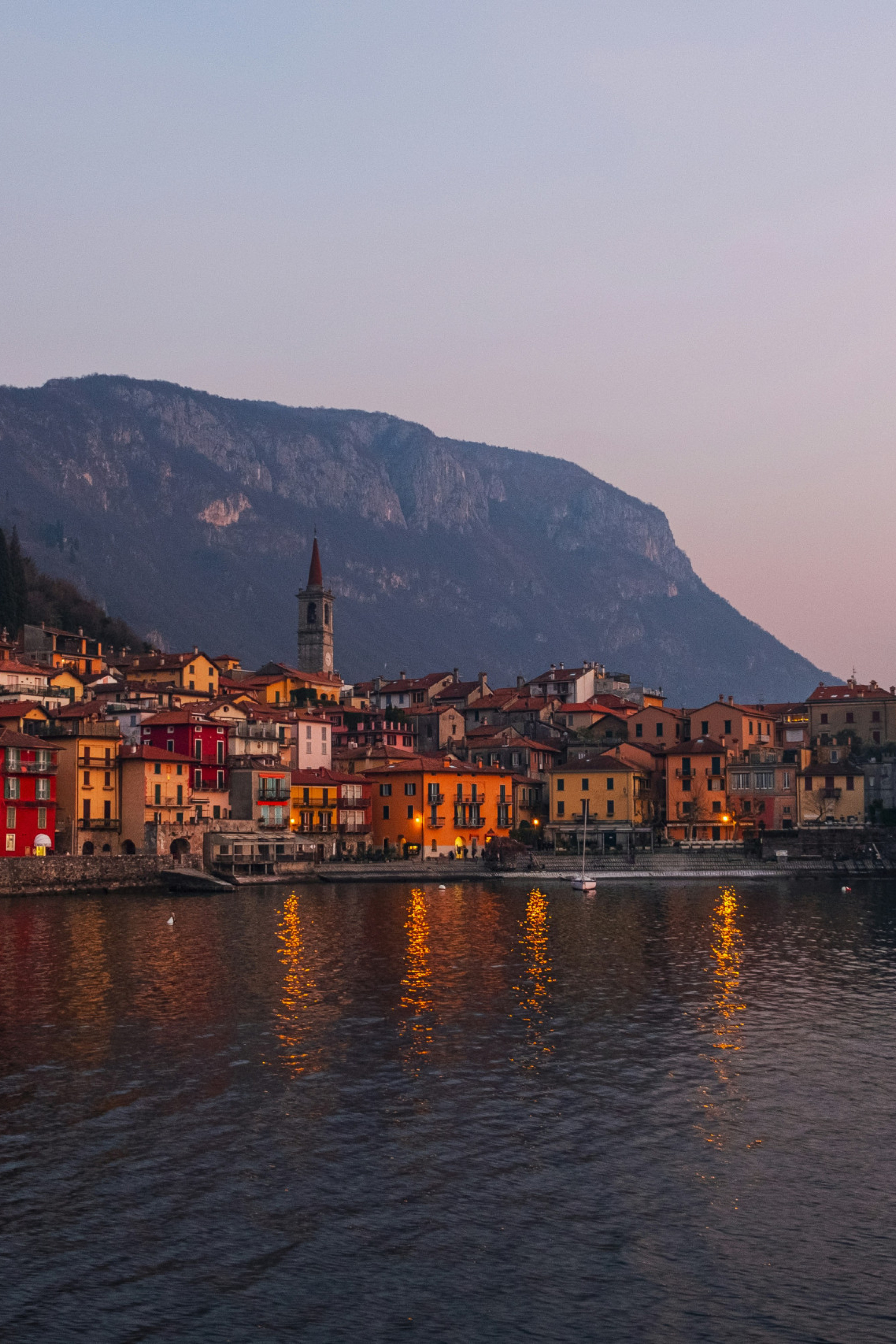 lake como town at sunset 