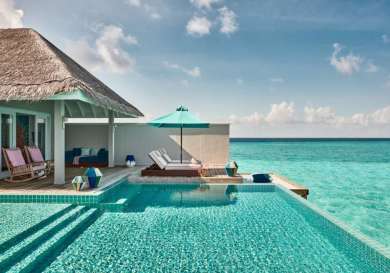 The maldives edition finolhu outside ocean pool.