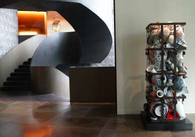 Modern artwork inside luxury hotel .