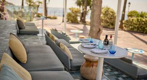 Outdoor bar area at W Ibiza hotel.