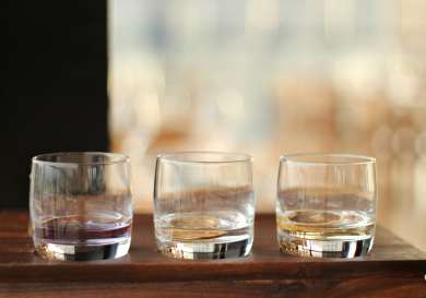 Flight of whisky glasses.