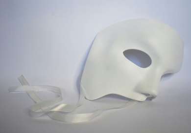 White theatre mask with ribbons.