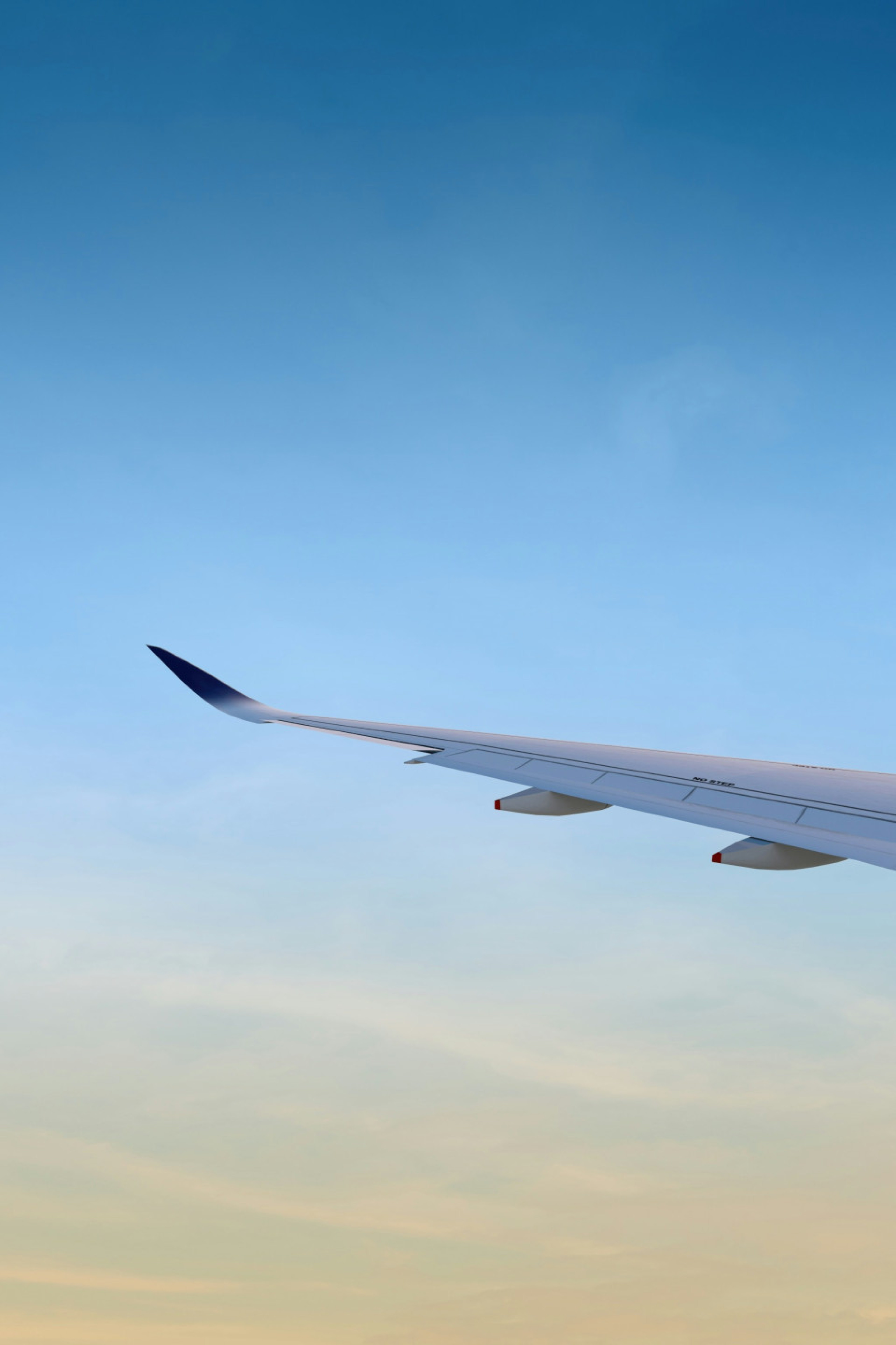 plane wing with blue sky in the background