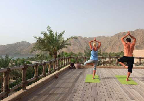 Yoga with a view at the six senses zighy bay in oman.