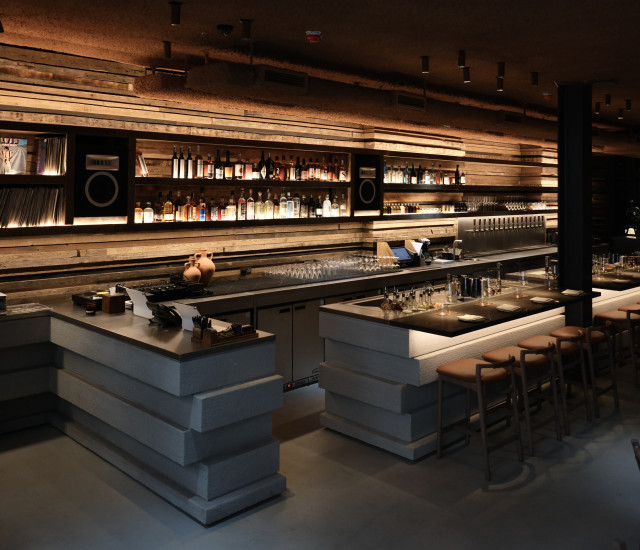 restaurant interior with low lighting