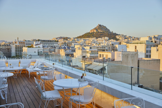 rooftop area with decking at hotel in athens