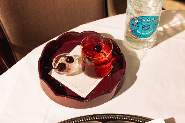 nipotina cocktail on a red laquered tray