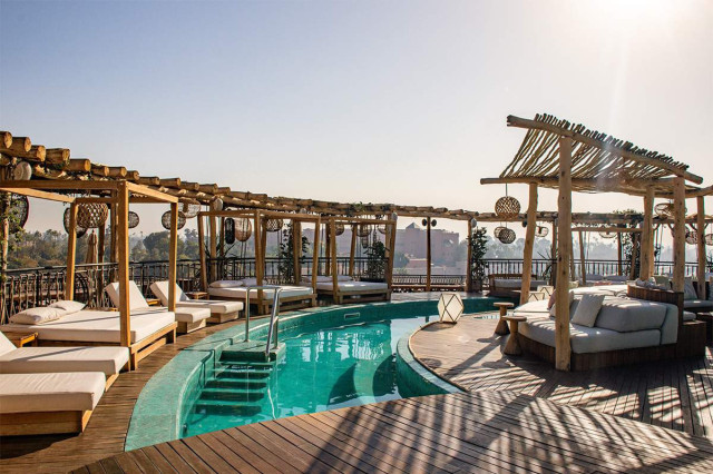 nobu marrakech pool area on rooftop 