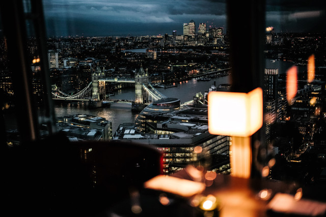 bar with skyline view of london