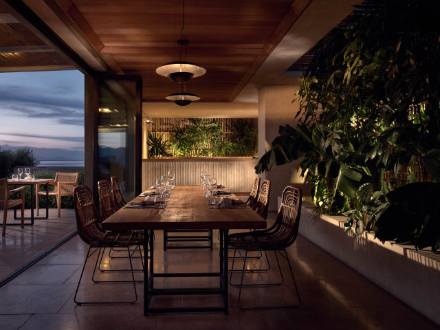 view of wooden dining table at Greek hotel
