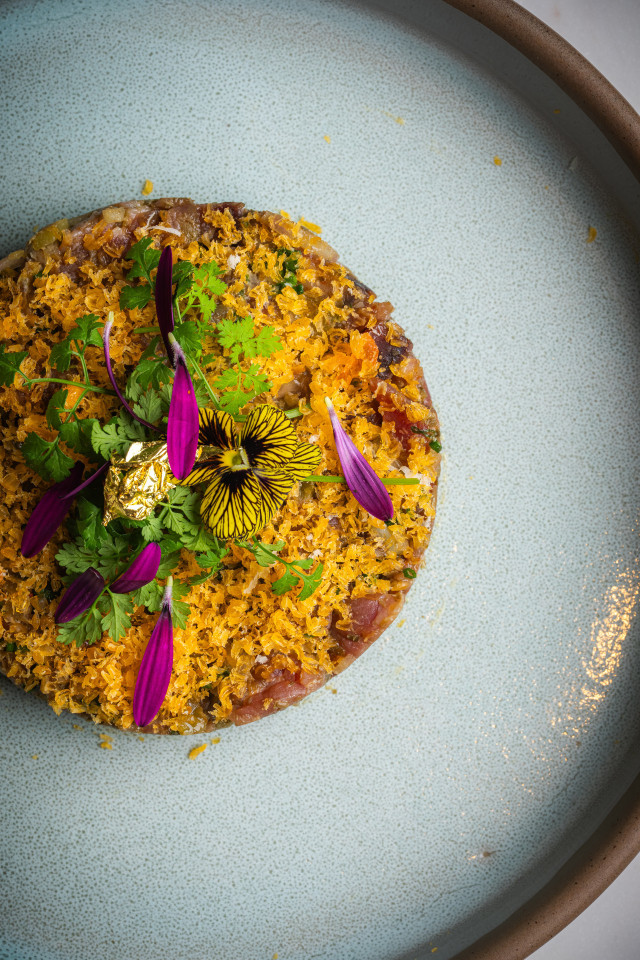 tartare dish at orion restaurant 