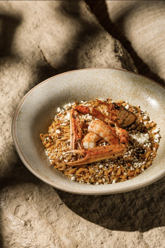 orzo dish with prawns 